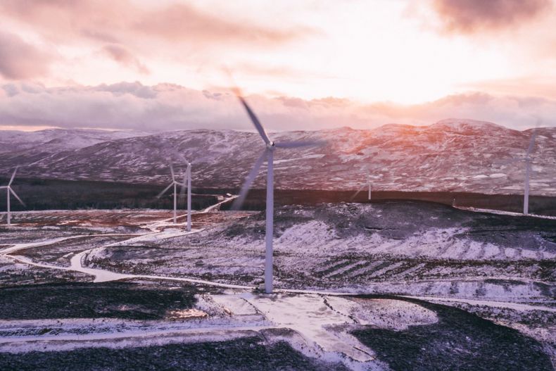 Onshore wind farm in winter