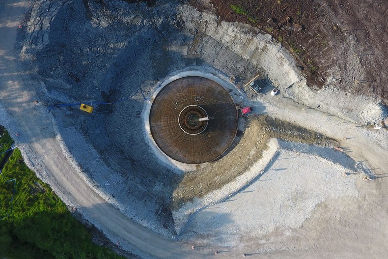 Image: Looking down on construction of a wind turbine base.