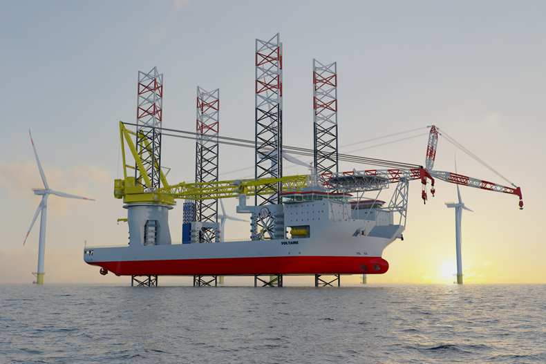 The Voltaire, currently under construction, will have a lifting capacity of over 3,000 tonnes and will be the largest jack up vessel ever seen in the industry. It will enter service in 2022. Image source: Jan De Nul